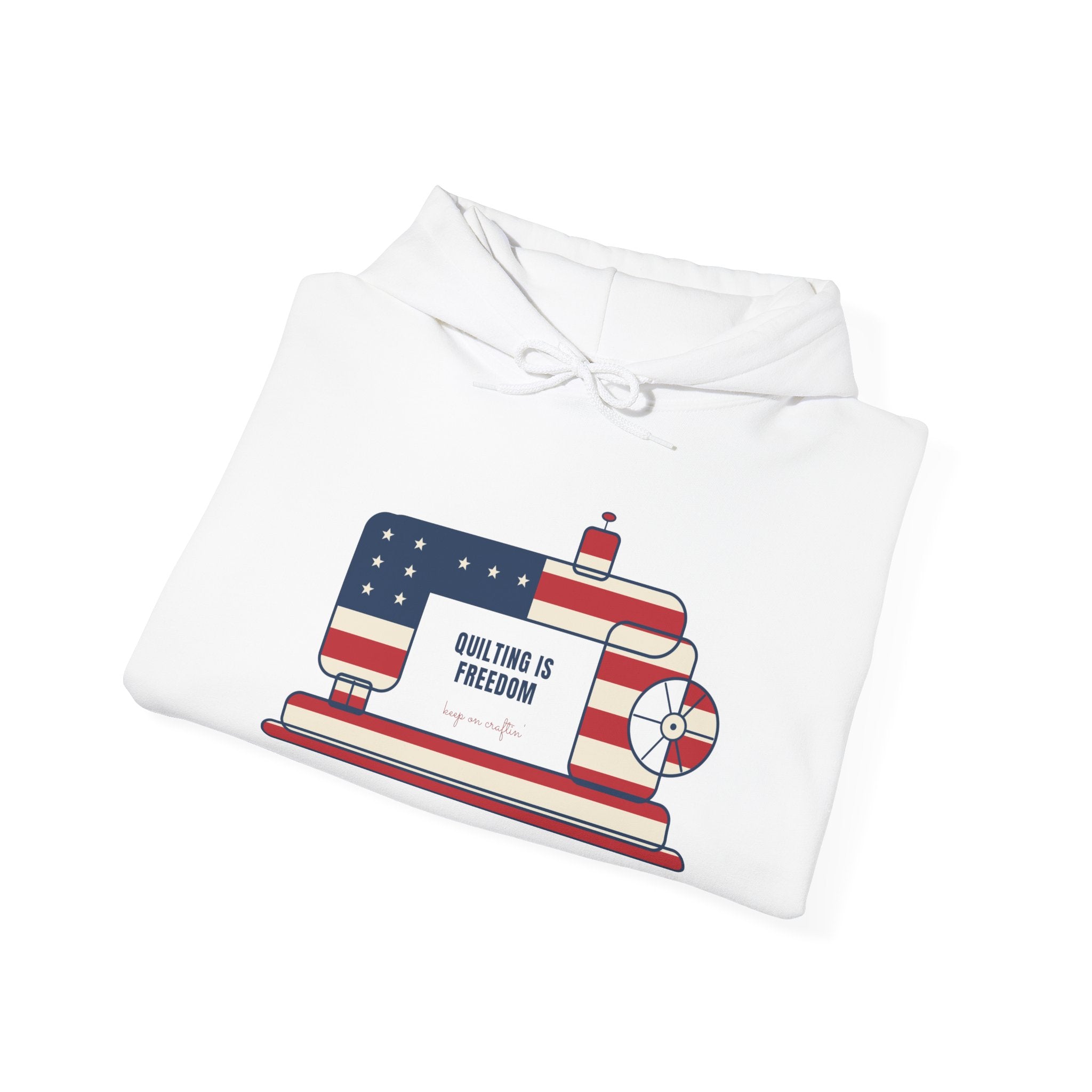 Embroidered Quilting Hoodie, Vintage Sewing Machine, Quilting is Freedom, USA 250th Patriotic Hoodie, Gift for Quilters & Sewists